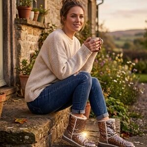 UGG Sequin Chestnut and Cream Classic Tall Boots